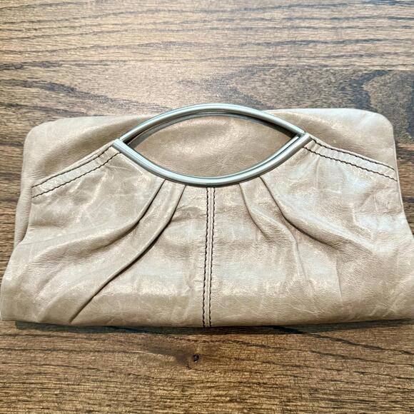 HOBO International Taupe Leather Foldable Clutch Handbag - Picture 1 of 9